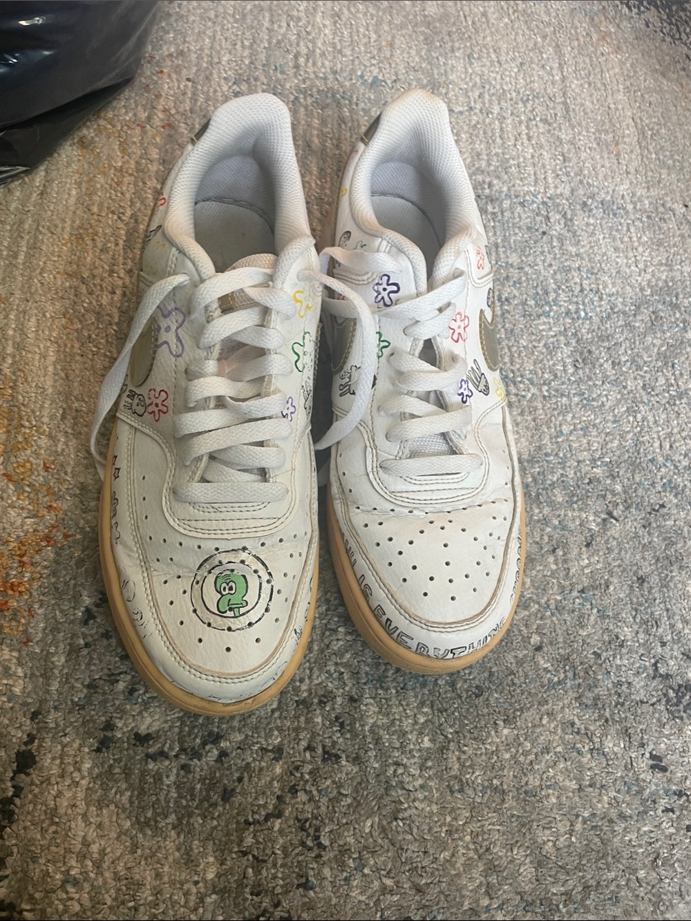 Custom Nike Kids White Sneakers with Multicolor Doodle Accents